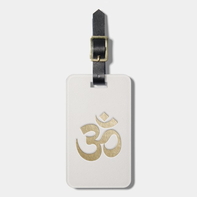 Weiß & Gold OM Symbol YOGA Meditation Instructor Gepäckanhänger (Vorderseite vertikal)