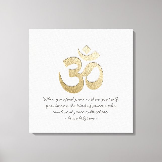 Weiß & Gold OM Symbol YOGA Meditation Instructor Leinwanddruck (Vorderseite)
