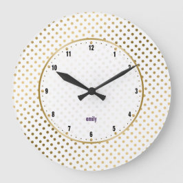 Weiß & Gold Polka Dots Muster Große Wanduhr