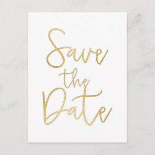 Weiß & Gold SAVE THE DATE Moderne Schrift Postkart Ankündigungspostkarte