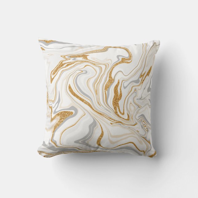 Weiß-, Gold- und Graumarmor-ähnliche Fluid Art Wir Kissen (Vorderseite)