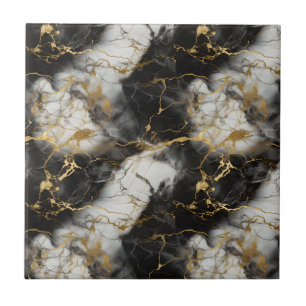 Weiß, Gold und Schwarz-Luxus-Marmor Elegant Fliese