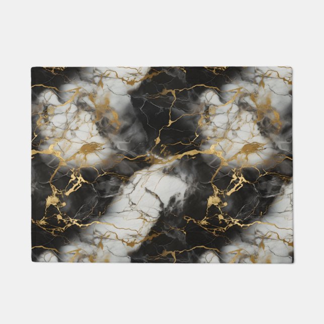 Weiß, Gold und Schwarz-Luxus-Marmor Elegant Fußmatte (Vorderseite)
