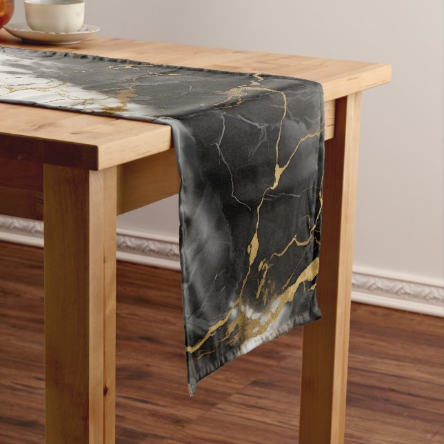 Weiß, Gold und Schwarz-Luxus-Marmor Elegant Kurzer Tischläufer (Beispiel)