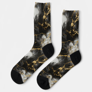 Weiß, Gold und Schwarz-Luxus-Marmor Elegant Socken