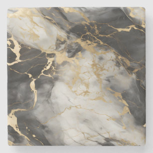 Weiß, Gold und Schwarz-Luxus-Marmor Elegant Steinuntersetzer