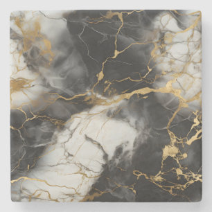 Weiß, Gold und Schwarz-Luxus-Marmor Elegant Steinuntersetzer