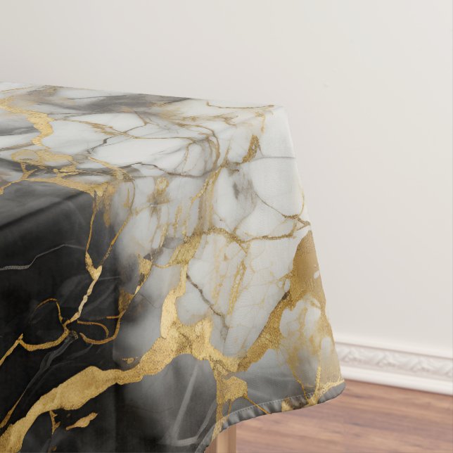 Weiß, Gold und Schwarz-Luxus-Marmor Elegant Tischdecke (Beispiel)