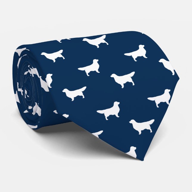 Weiß Golden Retriever Silhouetten Muster Blau Krawatte (Gerollt)