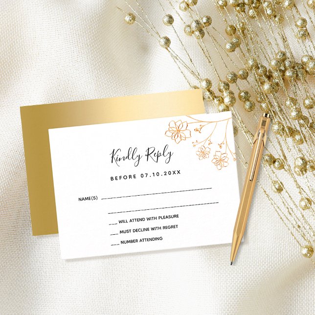 Weiß goldfarbene elegante moderne Hochzeit RSVP Mitteilungskarte (Von Creator hochgeladen)