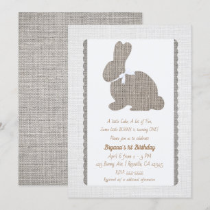 Weiß Grau Jute Rustikales Kaninchen Ostern 1. Gebu Einladung