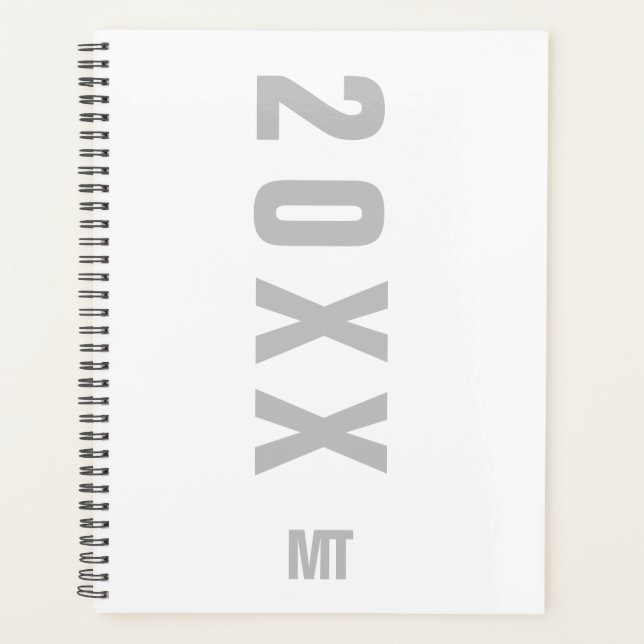 Weiß-Grau Minimalistisch Mit Monogramm Planer (Vorderseite)