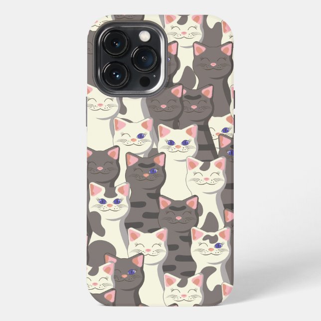 Weiß-graue Katzenmuster iPhone 13 Pro Max Hülle (Rückseite)