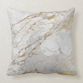 Weiß-graue Silber-Perlgoldbraune Brush-Marmor Kissen