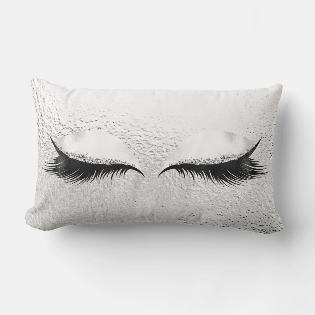 Weiß-graue silberne Metallic-Lashes Makeup Glass Lendenkissen (Vorderseite)