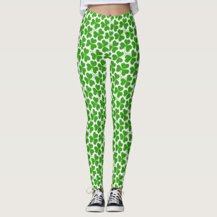 Weiß & grün St Patrick's Day Kleeblatt Muster Leggings