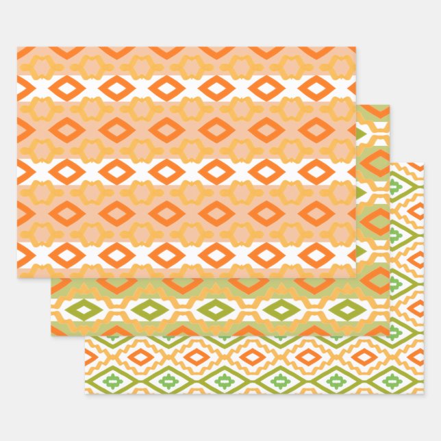 Weiß grün und orange geschenkpapier set (Set)