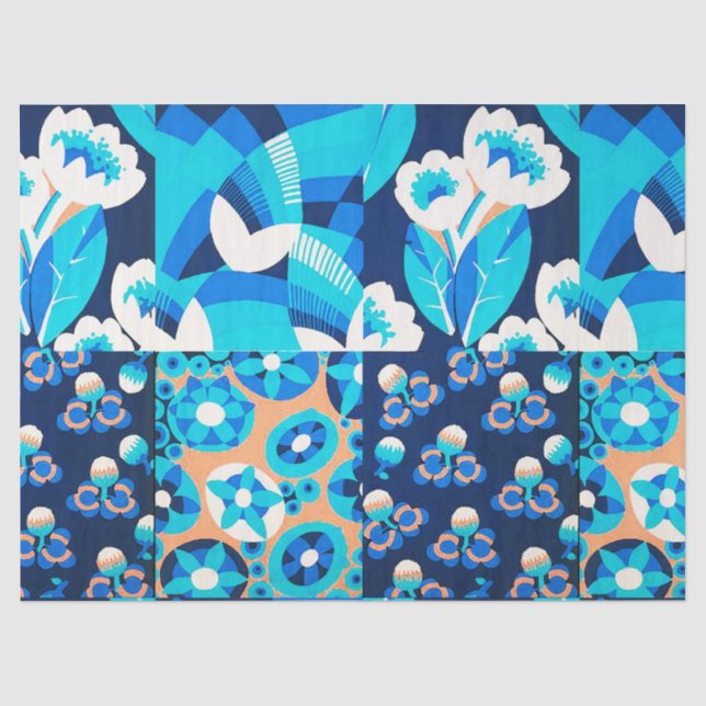 WEISS HAWAII BLUE BLUES BOLD FLORAL PATCHWORT SEIDENPAPIER (Vorderseite)