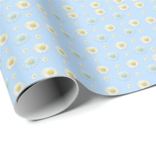 Weiß & hellblau Daisy Muster Geschenkpapier