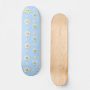 Weiß & hellblau Daisy Muster Skateboard