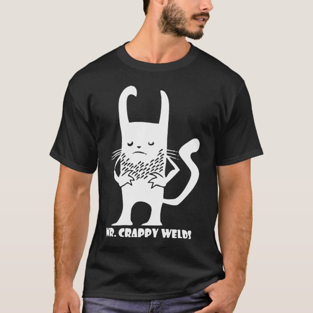 Weiß Herrn Crappy Welds auf Schwarzem T-Shirt (Vorderseite)