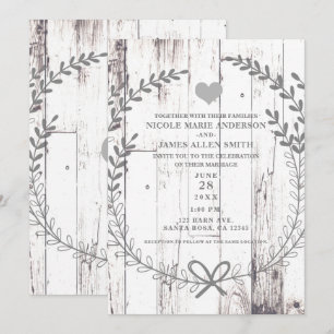 Weiß Holz Rustikaler Bauernhof Hochzeit Einladung