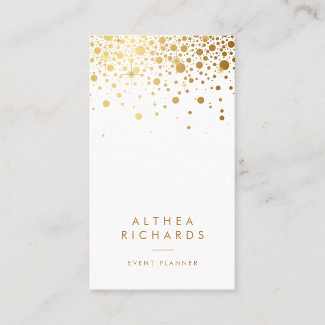 Weiß | Imitate Gold Foil Confetti Dots Vetical Visitenkarte (Vorderseite)