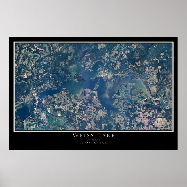 Weiss Lake Alabama Satellite Poster Karte (Vorne)