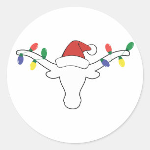 Weiß Longhorn mit Weihnachtslicht und Weihnachtsm Runder Aufkleber