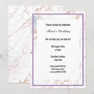 WEISS MARBLE LILAC LILA DIN TRIM GEBURTSTAG EINLADUNG
