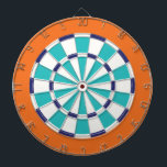 Weiß, Marine, Türkis und Orange Dartscheibe<br><div class="desc">Weiß,  Marine,  Türkis und orangefarbenes Dartscheibe-Spiel einschließlich 6 Messingpfeile</div>