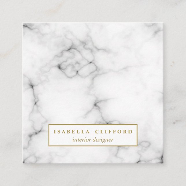 Weiß-Marmor | berufliches Logo Quadratische Visitenkarte (Vorderseite)