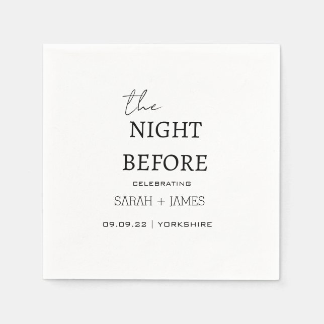 Weiß Minimalistisch die Nacht vor Hochzeit Serviette (Vorderseite)