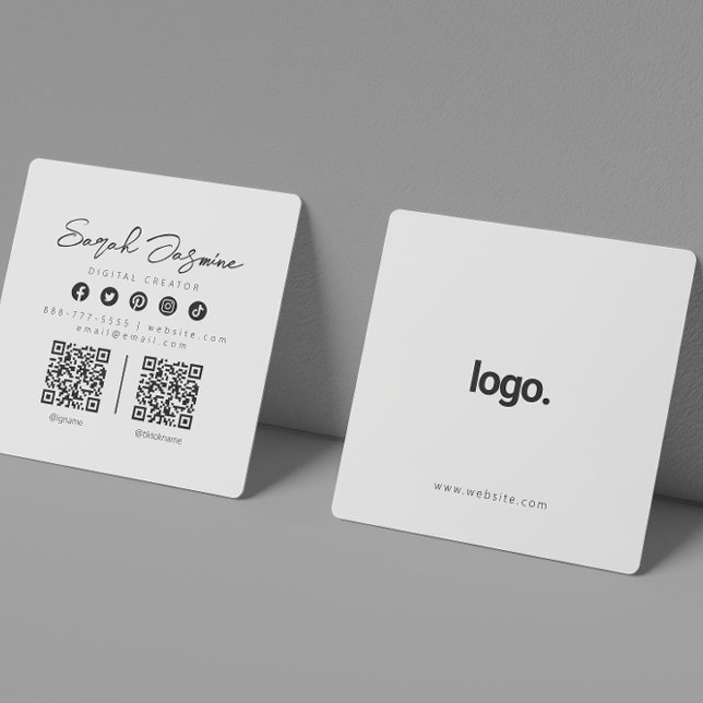 Weiß, Minimalistisch, modern, mit einem Influenzap Quadratische Visitenkarte (Von Creator hochgeladen)