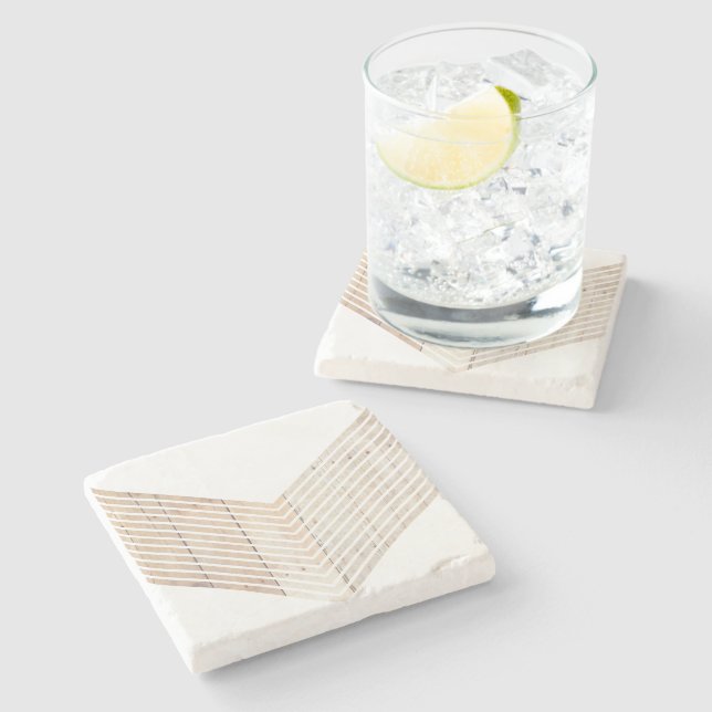 Weiß Minimalistisch Zickzack mit Holz Steinuntersetzer (Seitenansicht)