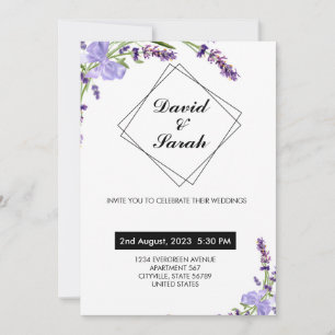 Weiß-minimalistische und moderne Hochzeit lila Blu Einladung