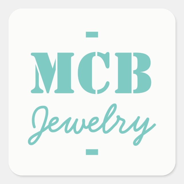 Weiß mit Aqua Blue für Schmuck Box Quadratischer Aufkleber (Vorderseite)