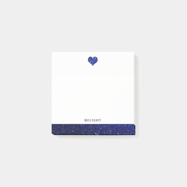 Weiß mit/blaue Imitate Glitzer Herz und Grenze + N Post-it Klebezettel (Vorderseite)