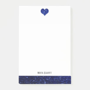Weiß mit/blaue Imitate Glitzer Herz und Grenze + N Post-it Klebezettel