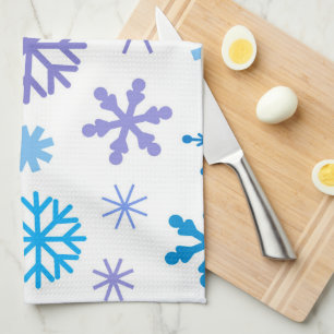WEISS MIT BLAUEN UND LILA WINTERSCHNEEN GESCHIRRTUCH