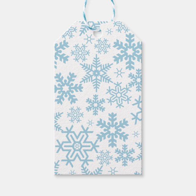 WEISS MIT BLAUEN WINTERSCHNEEFLÖCKCHEN GESCHENKANHÄNGER (Vorderseite)