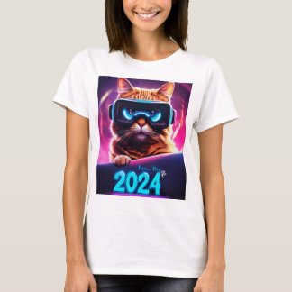 Weiß mit Cat-Image-T - Shirt