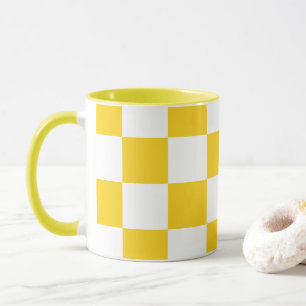 Weiß mit gelbem Quadrat Muster 11 oz Combo Tasse