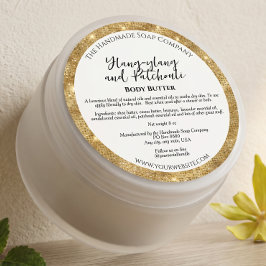 Weiß mit Gold Glitzer Border Cosmetics Jar Label Runder Aufkleber
