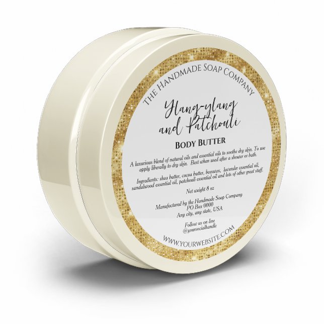 Weiß mit Gold Glitzer Border Cosmetics Jar Label Runder Aufkleber (Von Creator hochgeladen)