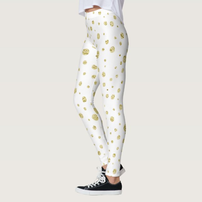 Weiß mit goldenen Punkten Leggings (Links)