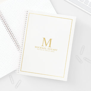 Weiß mit goldfarbenem Monogramm und Personalisier Notizbuch