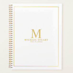 Weiß mit goldfarbenem Monogramm und Personalisier Planer