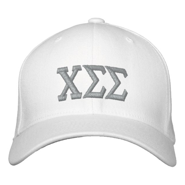 Weiß mit grauen Buchstaben Bestickte Baseballkappe (Vorderseite)