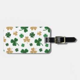 WEISS MIT GRÜN & GOLD GLITZER SEHEN KLEEBLÄTTER GEPÄCKANHÄNGER